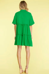 She + Sky Full Size Button Front Frill Tiered Mini Dress Plus Size OutfitFlow